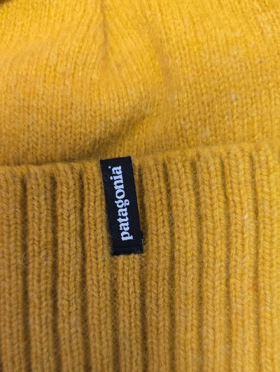 Patagonia Kids Yellow Folded Cuff Beanie with Mountain Patch